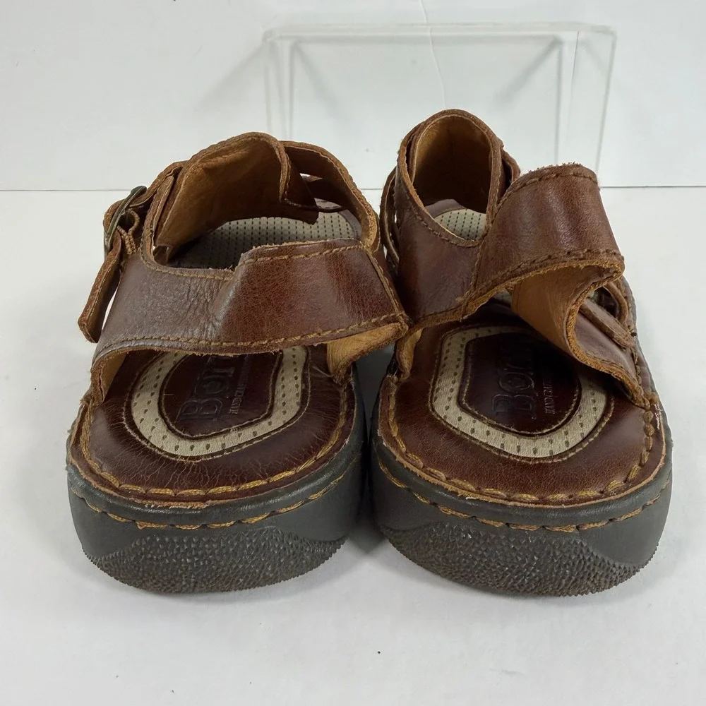 Born Fisherman Sandals 10M Brown Leather Slingback Comfort Shoes